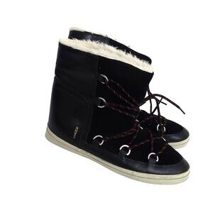 Kim and Zozi Hippie Bling Faux Fur Lined Black Ski Ankle Boots Womens Size 10